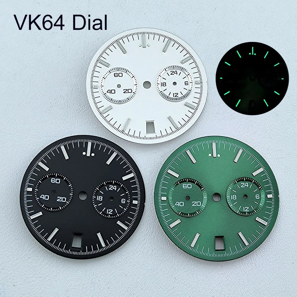 VK64 dial No Logo Dial Panda Dial Green luminous 32.5mm Dial fit VK64 movement watch accessories repair tools