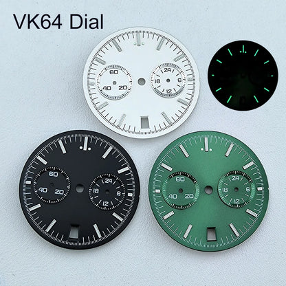 VK64 dial No Logo Dial Panda Dial Green luminous 32.5mm Dial fit VK64 movement watch accessories repair tools