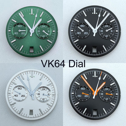 VK64 dial No Logo Dial Panda Dial Green luminous 32.5mm Dial fit VK64 movement watch accessories repair tools
