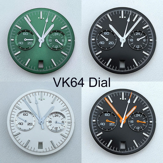 VK64 dial No Logo Dial Panda Dial Green luminous 32.5mm Dial fit VK64 movement watch accessories repair tools