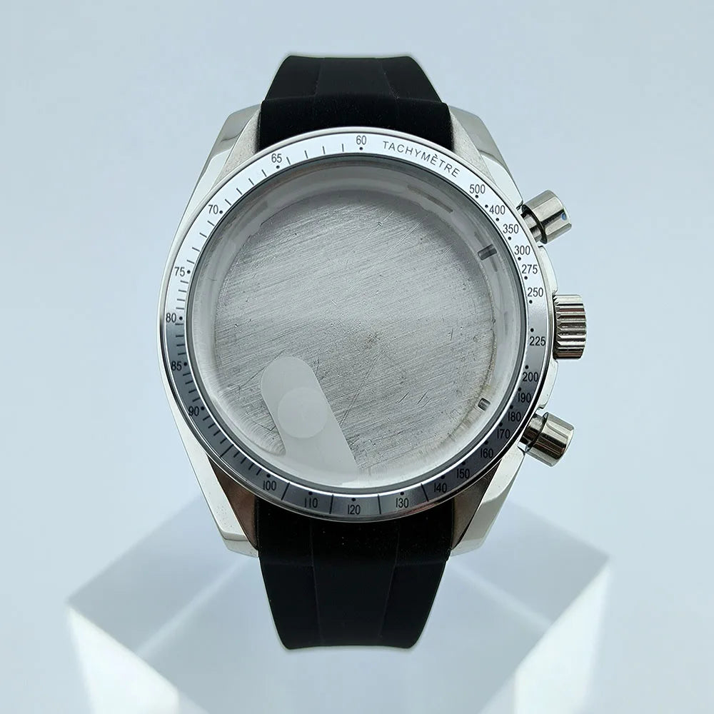 VK63 Chronograph Case VK63 Quartz Watch Case Fit 32.5mm Dial Stainless Steel Case Rubber Strap Men's Case Accessories