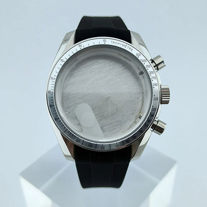 VK63 Chronograph Case VK63 Quartz Watch Case Fit 32.5mm Dial Stainless Steel Case Rubber Strap Men's Case Accessories