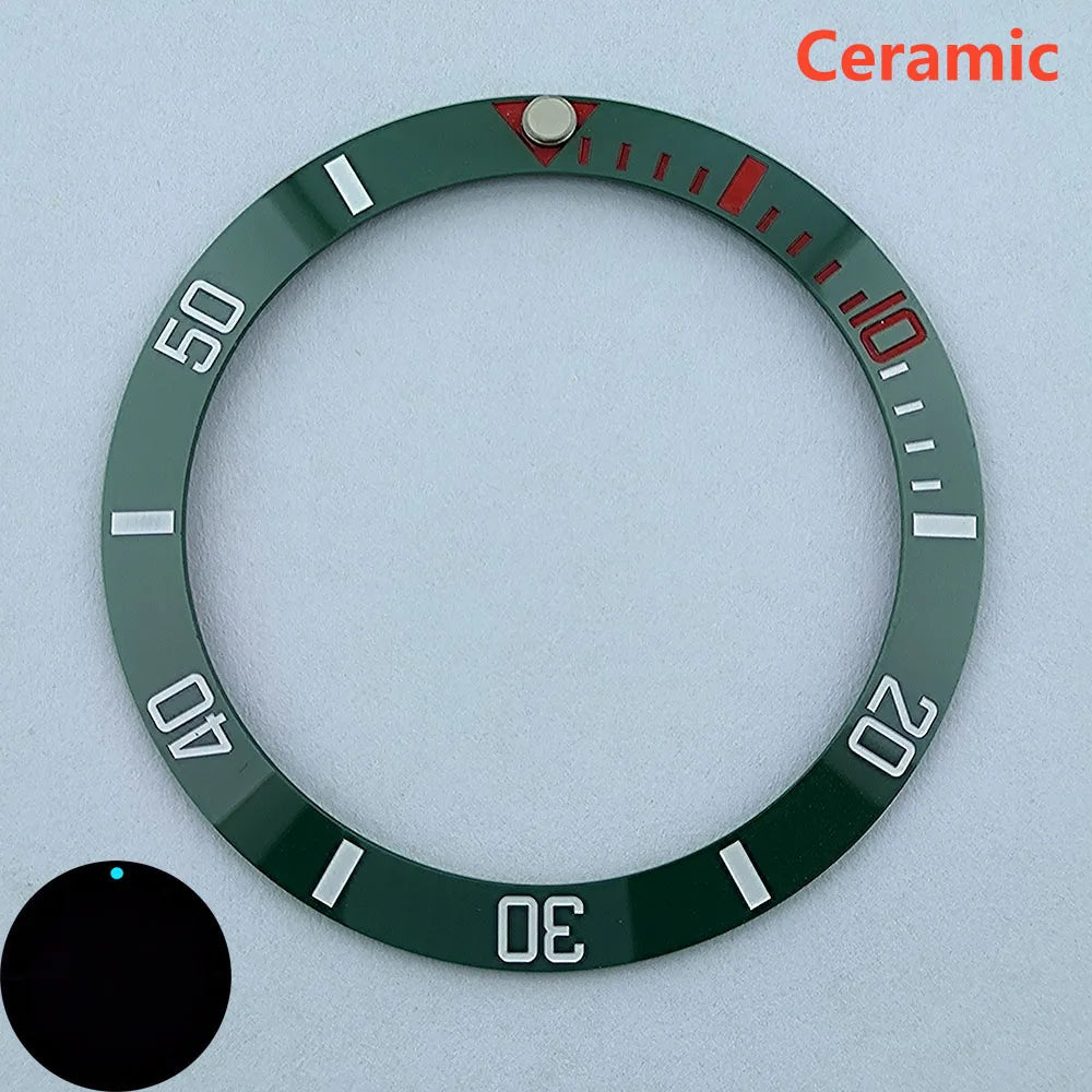 insert bezel ceramic/aluminium 38mm high quality green/blue luminous bezel is tilted for 40mm case watch repair tools