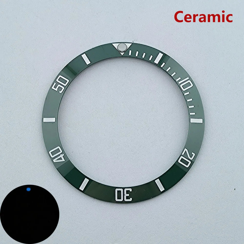 insert bezel ceramic/aluminium 38mm high quality green/blue luminous bezel is tilted for 40mm case watch repair tools
